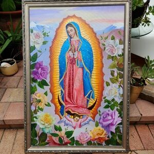 OUR LADY Guadalupe Rose Art  Gold Vintage Frame Boho Bedroom Accessories